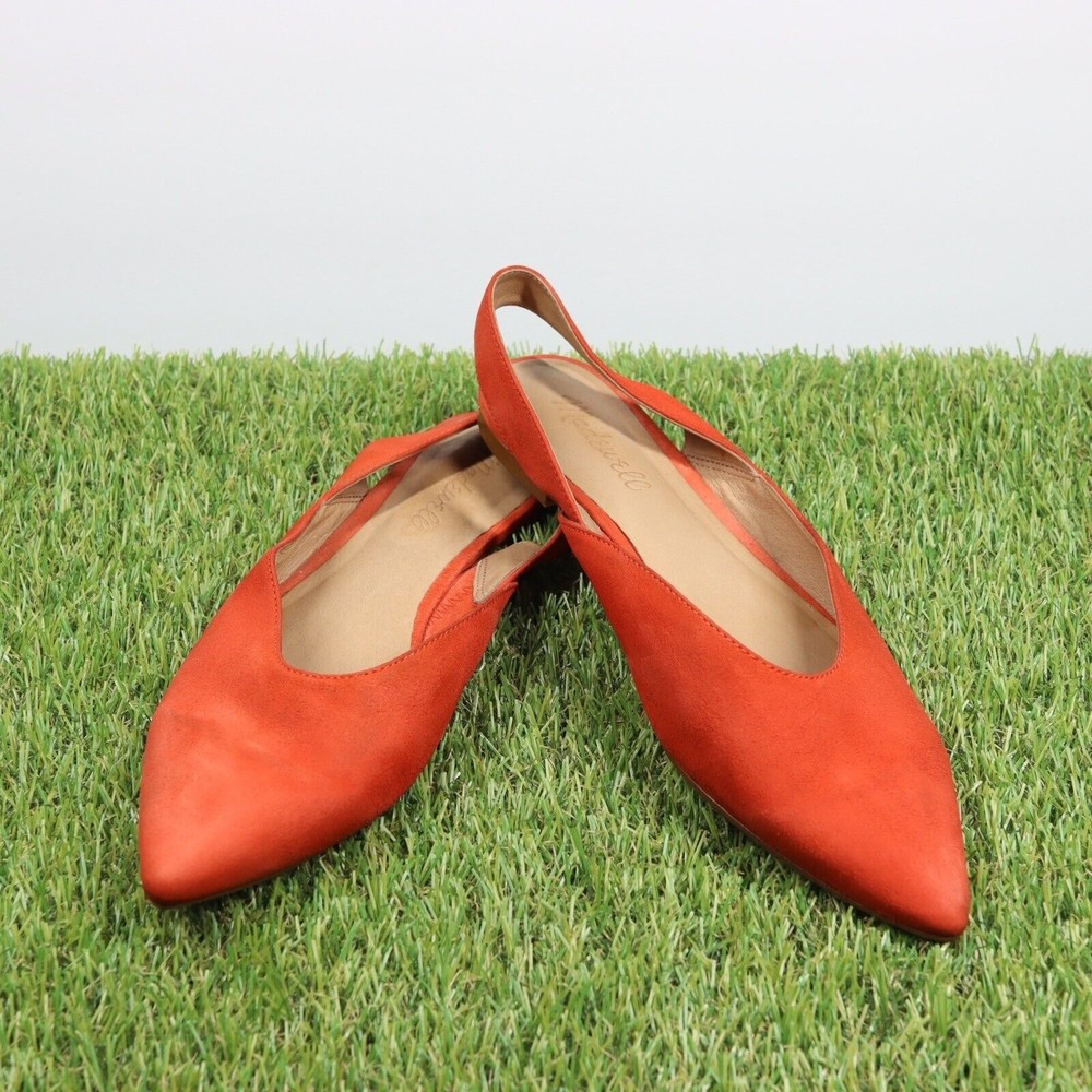 Madewell Women's The Margot Slingback Flat Shoes Orang Leather Almond Toe Sz 7.5
